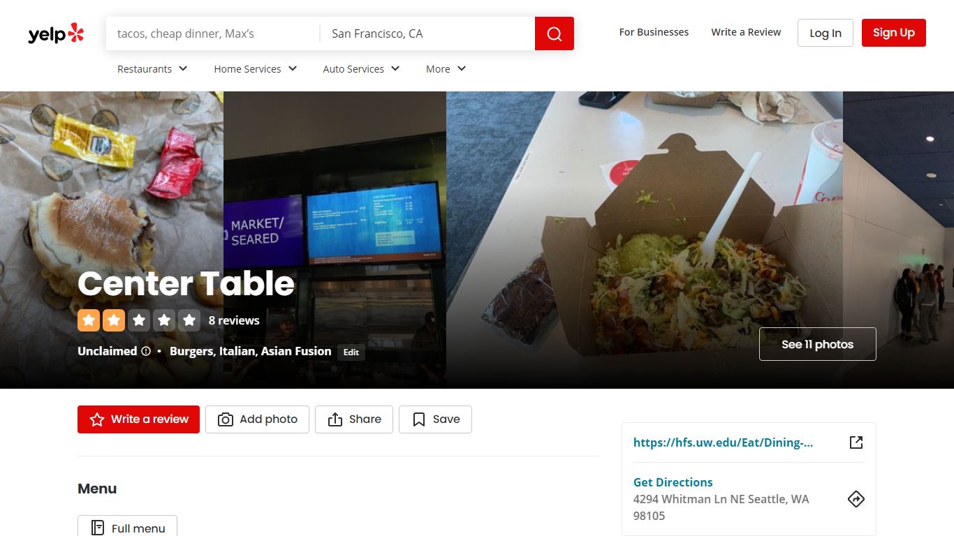 CENTER TABLE - 11 Photos - Burgers - 4294 Whitman Ln NE, Seattle, WA ...